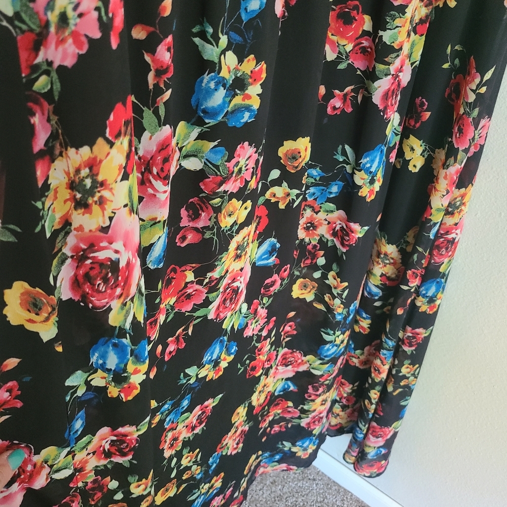 torrid Black Floral Maxi Dress with Pink and Blue Blooms - Picture 7 of 10